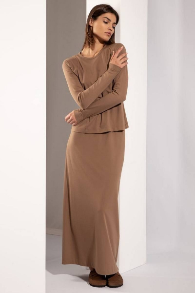 Юбка прямая длинная из вискозы на резинке PINA 3825 ореховый - фото 4