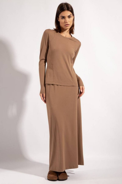 Юбка прямая длинная из вискозы на резинке PINA 3825 ореховый - фото 3