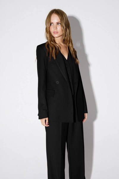 Приталенный жакет из вискозы и текстиля на подкладке PiRS 4662 черный - фото 2