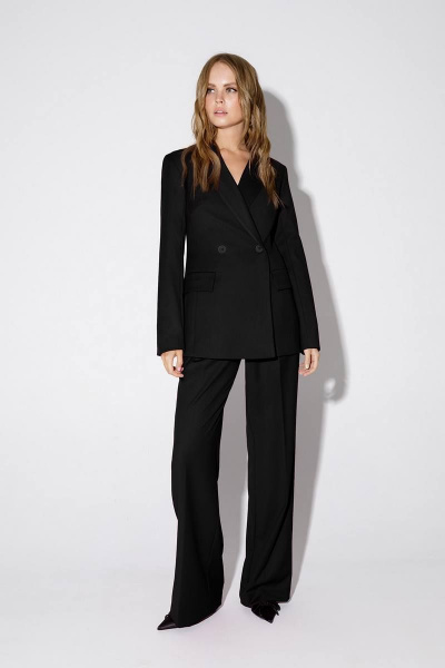 Приталенный жакет из вискозы и текстиля на подкладке PiRS 4662 черный - фото 1