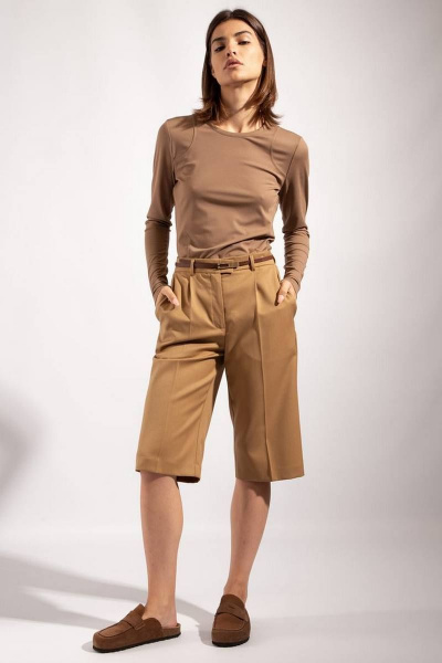 Бежевые женские шорты из текстиля до середины колена PINA 40106 - фото 2