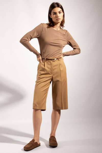 Бежевые женские шорты из текстиля до середины колена PINA 40106 - фото 1