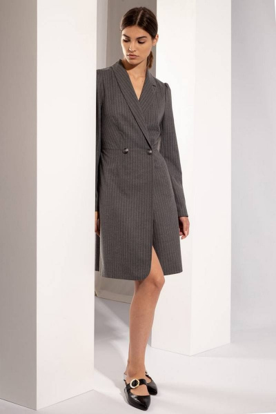 Полуприлегащее платье с асимметричным воротником из ткани PINA 50356 - фото 1