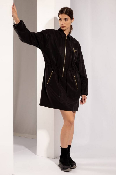 Платье с воротником, приталенное из бархатистой ткани PINA 50362 - фото 1