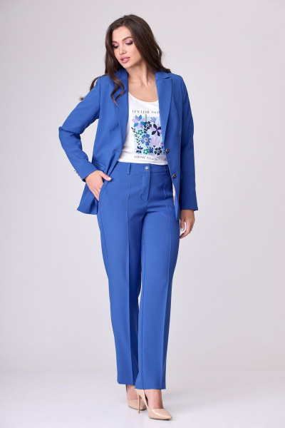 Классические брюки и жакет с карманами из текстиля БелЭльСтиль 205-2 80 22+596-2 79 22 голубой - фото 5