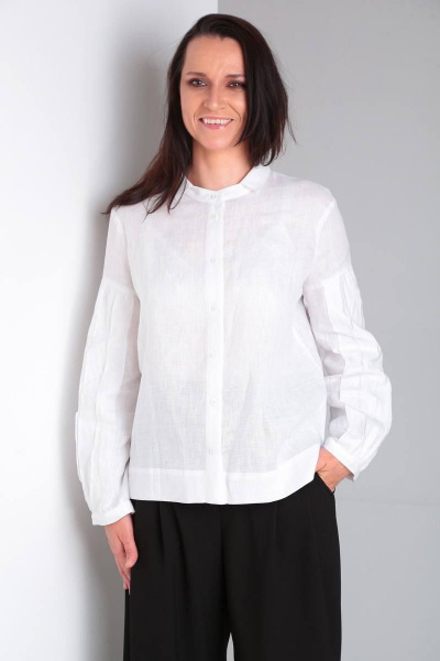 Белая рубашка из льна с отложным воротником Ma Vie М636 белый - фото 5