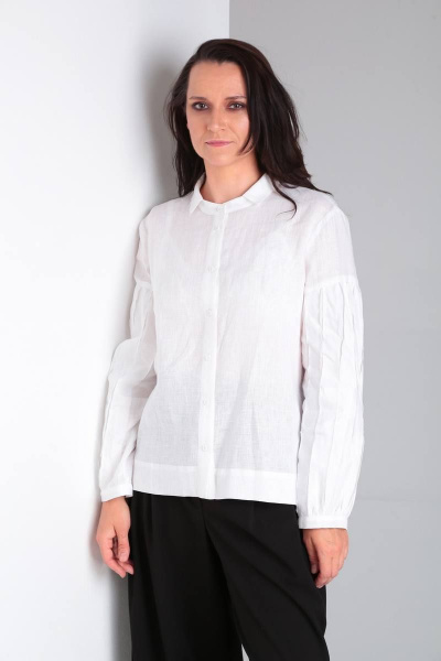 Белая рубашка из льна с отложным воротником Ma Vie М636 белый - фото 1