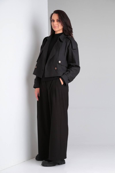Тренч укороченный двубортный оверсайз с патами Ma Vie М637 черный - фото 4