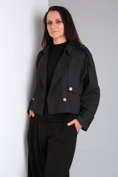 Тренч укороченный двубортный оверсайз с патами Ma Vie М637 черный - фото 7