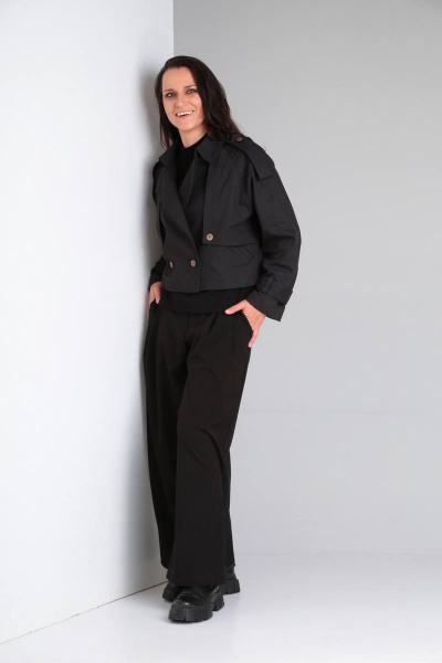 Тренч укороченный двубортный оверсайз с патами Ma Vie М637 черный - фото 5