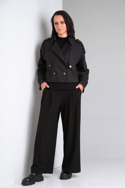 Тренч укороченный двубортный оверсайз с патами Ma Vie М637 черный - фото 2