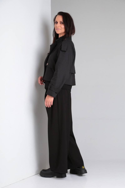 Тренч укороченный двубортный оверсайз с патами Ma Vie М637 черный - фото 3