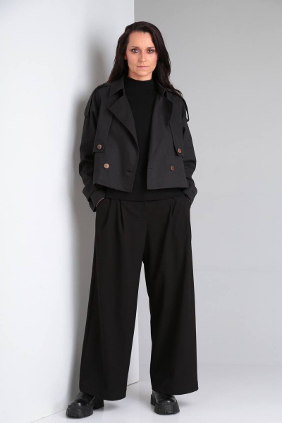 Тренч укороченный двубортный оверсайз с патами Ma Vie М637 черный - фото 1