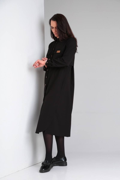 Черное платье свободного кроя с воротником-стойкой Ma Vie М193ч черный - фото 3
