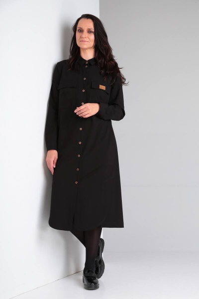 Черное платье свободного кроя с воротником-стойкой Ma Vie М193ч черный - фото 2