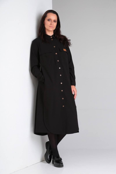 Черное платье свободного кроя с воротником-стойкой Ma Vie М193ч черный - фото 1