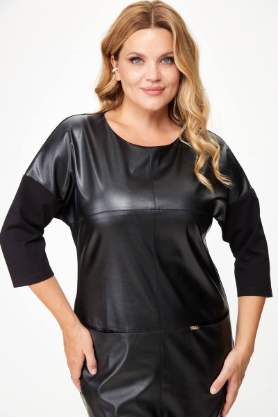 Платье из трикотажа и экокожи с карманами и вырезом лодочка Michel chic 2068/1 черный - фото 7