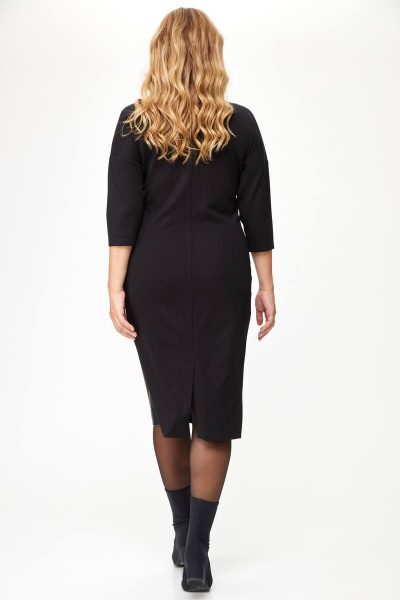 Платье из трикотажа и экокожи с карманами и вырезом лодочка Michel chic 2068/1 черный - фото 6