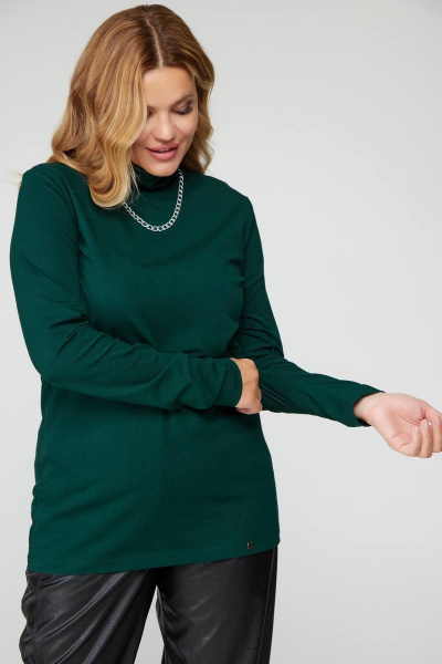Джемпер прямой с воротником стойка из трикотажа в зелёном цвете Bliss 8044 нефть - фото 2
