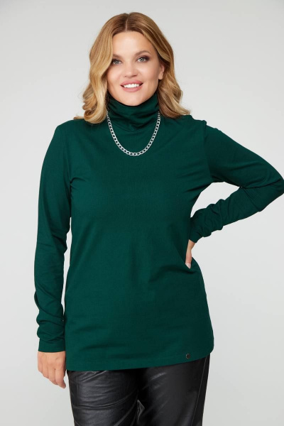 Джемпер прямой с воротником стойка из трикотажа в зелёном цвете Bliss 8044 нефть - фото 3