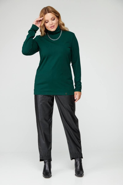 Джемпер прямой с воротником стойка из трикотажа в зелёном цвете Bliss 8044 нефть - фото 4