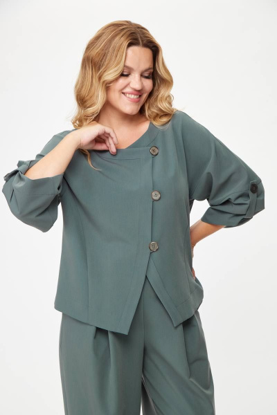 Женский костюм из мягкой ткани с асимметричным жакетом Michel chic 1355 зеленый_графит - фото 6