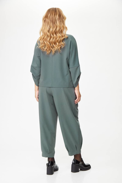 Женский костюм из мягкой ткани с асимметричным жакетом Michel chic 1355 зеленый_графит - фото 5