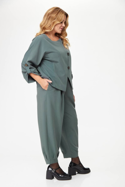 Женский костюм из мягкой ткани с асимметричным жакетом Michel chic 1355 зеленый_графит - фото 4