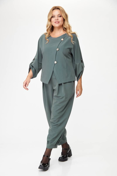 Женский костюм из мягкой ткани с асимметричным жакетом Michel chic 1355 зеленый_графит - фото 2