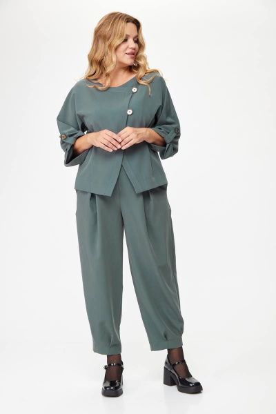 Женский костюм из мягкой ткани с асимметричным жакетом Michel chic 1355 зеленый_графит - фото 3