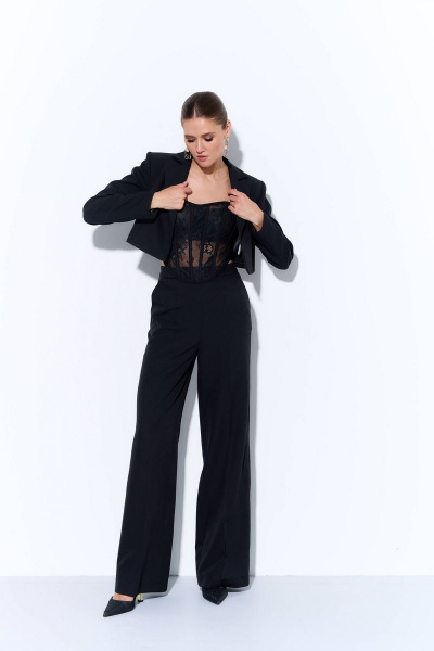 Короткий жакет прямого кроя без застежки AG Green L1023-4 черный - фото 2