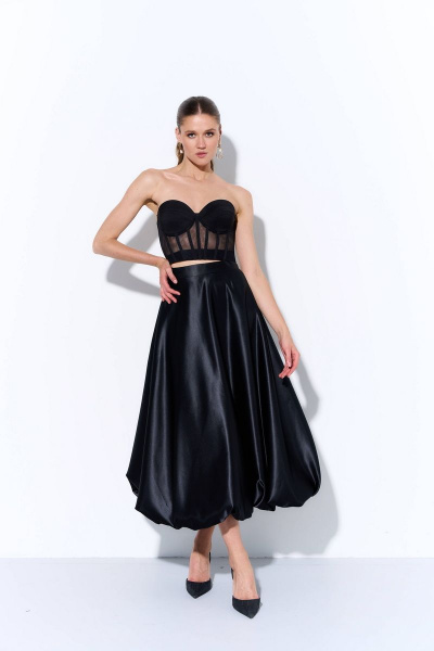 Юбка-баллон из атласа миди AG Green L0123-8 черный - фото 1