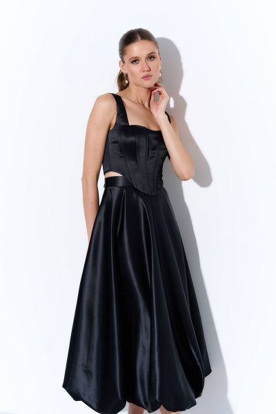 Черный корсет на шнуровке из атласа с фигурной линией AG Green L0223-3 черный - фото 1