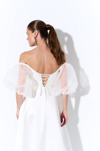 Корсет укороченный из атласа с объемными рукавами AG Green L0823-3 молочный - фото 2