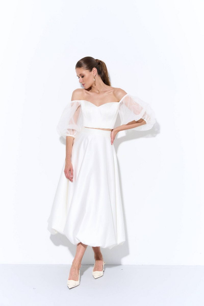 Корсет укороченный из атласа с объемными рукавами AG Green L0823-3 молочный - фото 4