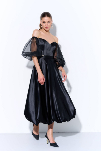 Черный укороченный корсет из атласа и органзы AG Green L0823-3 черный - фото 4