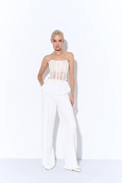 Корсет из сетки и кружева с трикотажной подкладкой AG Green L0623-3 молочный - фото 4