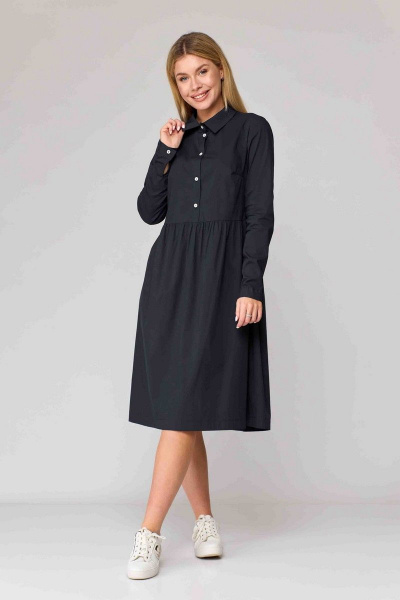 Стильное хлопковое платье с отрезной линией талии Talia fashion 395 черный - фото 1