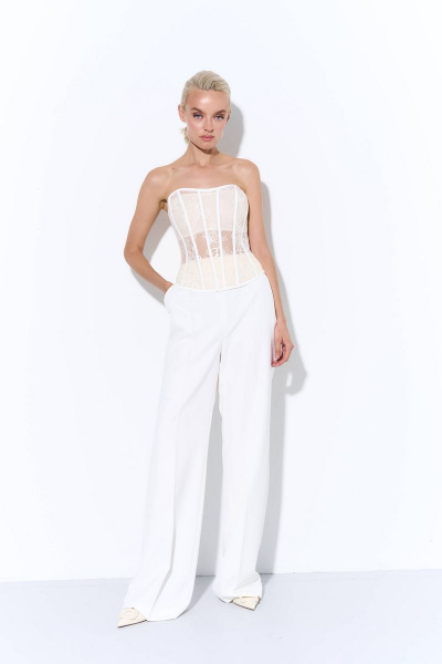 Круглогодичный белый кружевной сетчатый корсет с молнией AG Green L0523-3 молочный - фото 4