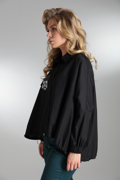 Демисезонная объёмная синяя рубашка со спущенными плечами LM ВИ1628 - фото 5