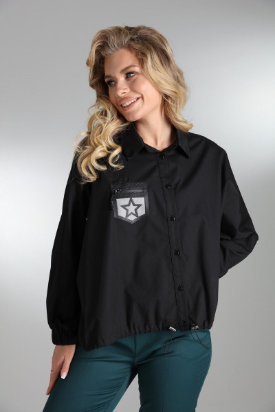 Демисезонная объёмная синяя рубашка со спущенными плечами LM ВИ1628 - фото 4