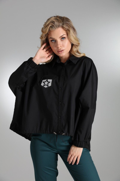 Демисезонная объёмная синяя рубашка со спущенными плечами LM ВИ1628 - фото 1