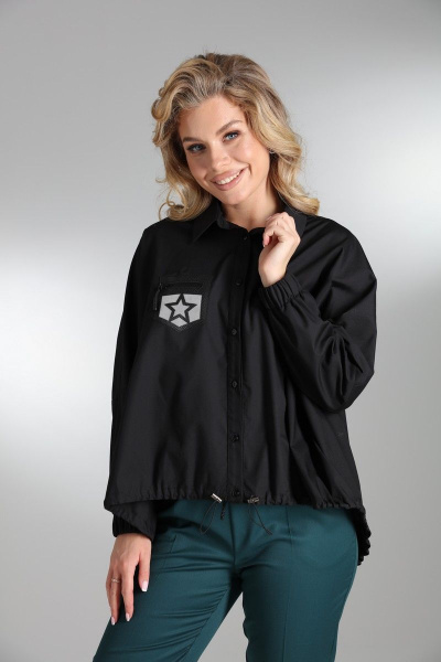 Демисезонная объёмная синяя рубашка со спущенными плечами LM ВИ1628 - фото 3