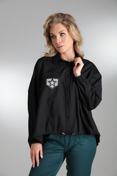 Демисезонная объёмная синяя рубашка со спущенными плечами LM ВИ1628 - фото 2