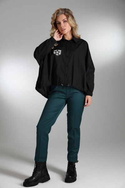 Демисезонная объёмная синяя рубашка со спущенными плечами LM ВИ1628 - фото 7