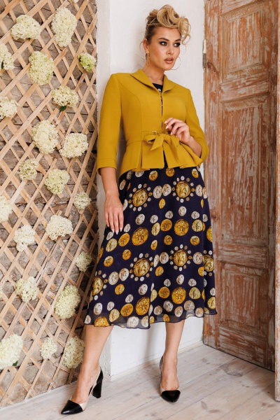 Жакет, платье Мода Юрс 2513-3 горчица_монеты - фото 1