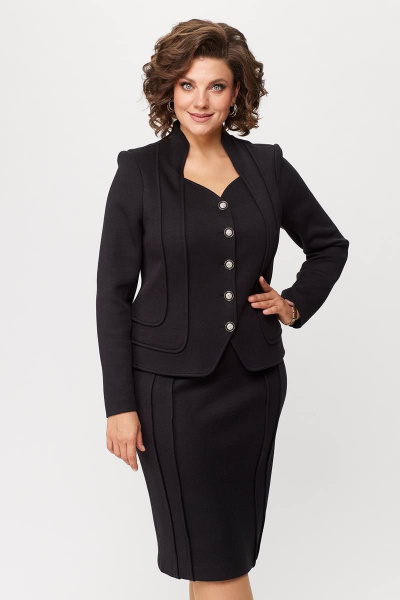 Женский костюм из шерстяного трикотажа с рельефами Zlata 4430 черный - фото 4
