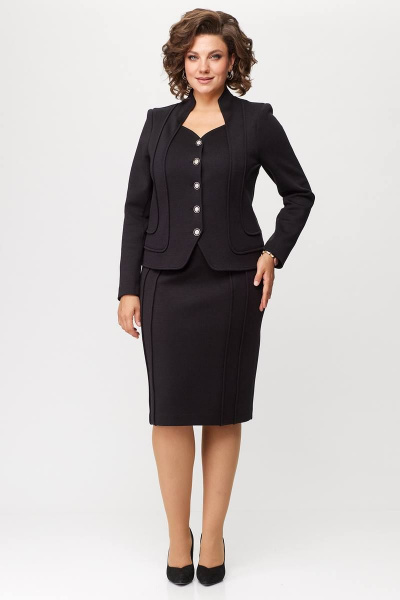 Женский костюм из шерстяного трикотажа с рельефами Zlata 4430 черный - фото 1