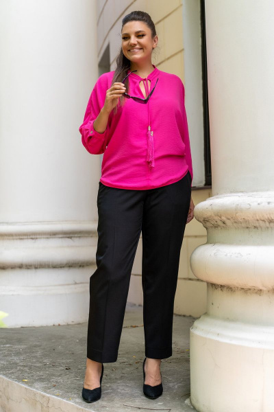 Блуза летучая мышь с декоративными кисточками Andina 115 фуксия - фото 5