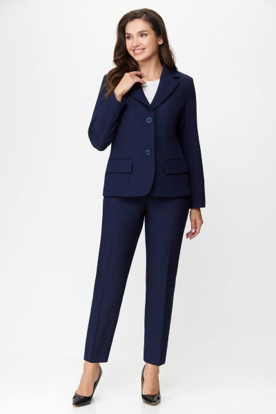 Деловой брючный костюм из текстиля с синим жакетом DaLi 3632 синий - фото 1